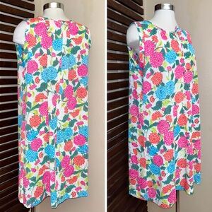 1960s Vintage White Blue Pink Green Floral Tie Sleeveless Muumuu Nightgown Dress